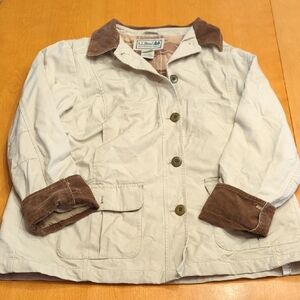 L.L. Bean Women's Beige Chore Coat Jacket with Corduroy Trim Size Large